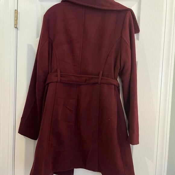 Valerie Stevens Womens Jacket with Tie‎ Belt Burgundy Large Wool Large Buttons - Picture 11 of 14